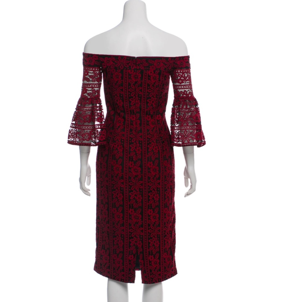NWOT Cynthia Rowley Red & Black Off-the-Shoulder Lace Floral Dress Size 0 - Picture 4 of 7